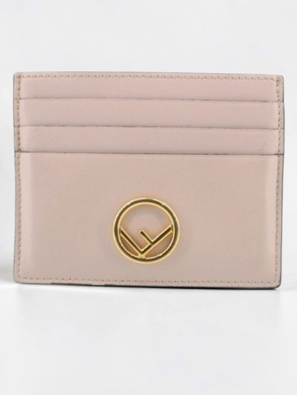 FENDI Card Holder with Gold Accent Beige Leather Unisex